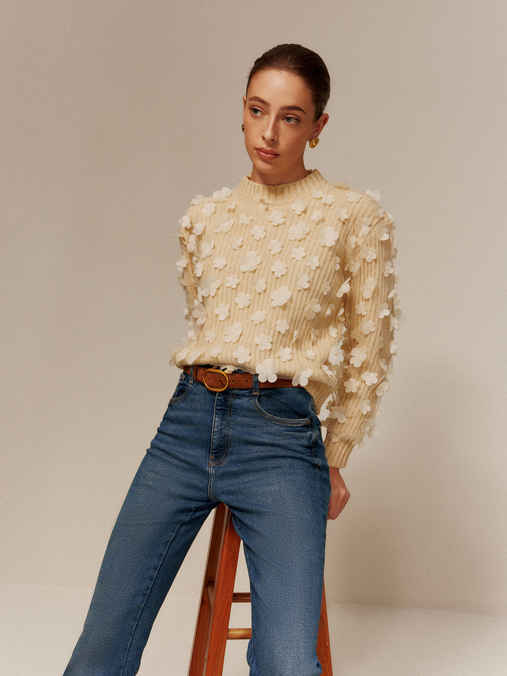 Floral Cropped Sweater in Apricot — Svelte Chic