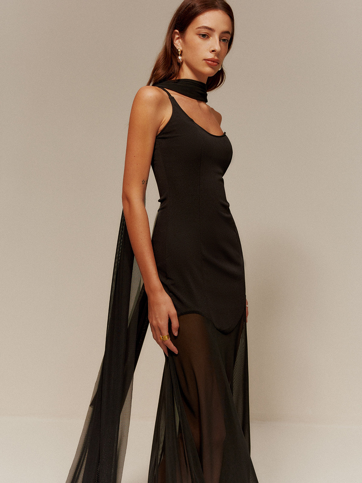 One Shoulder Ribbon Chiffon Maxi Dress — Svelte Chic