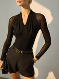 Sheer Sleeve Pleated Blouse in Black — Svelte Chic