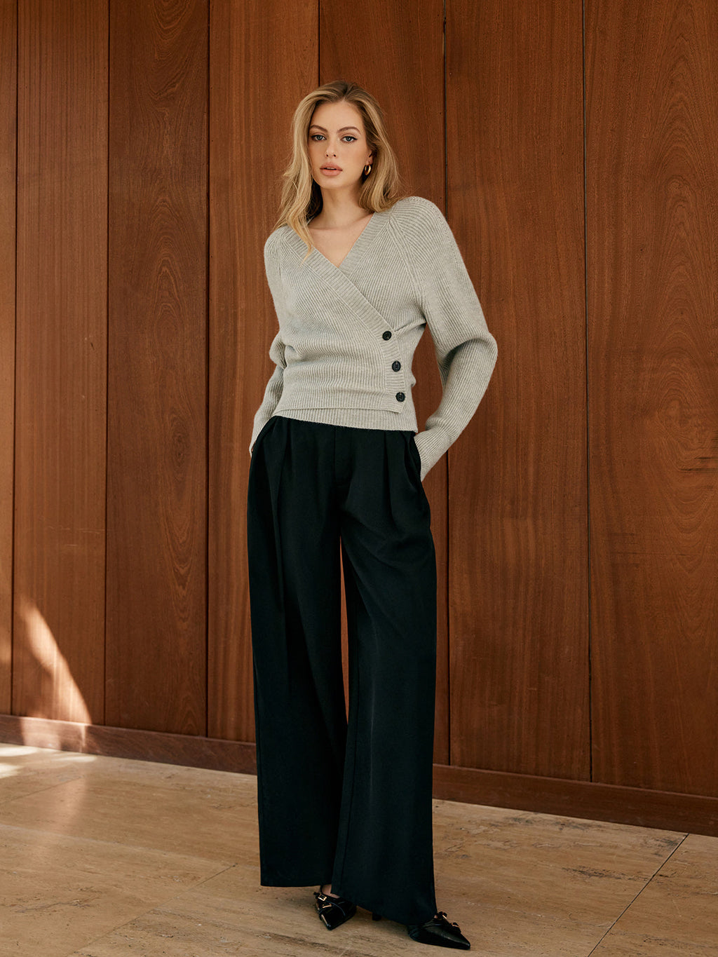 Button Wrap Knit Sweater — Svelte Chic