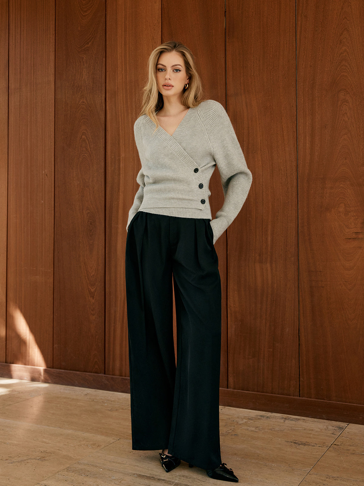 Asymmetric Button Fitted Sweater — Svelte Chic
