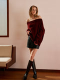 One Shoulder Draped Knit Sweater in Burgundy — Svelte Chic