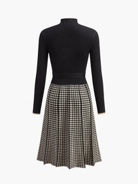 Şık Ekose Kazak Elbisesi Şık Kemerli Tasarım ile