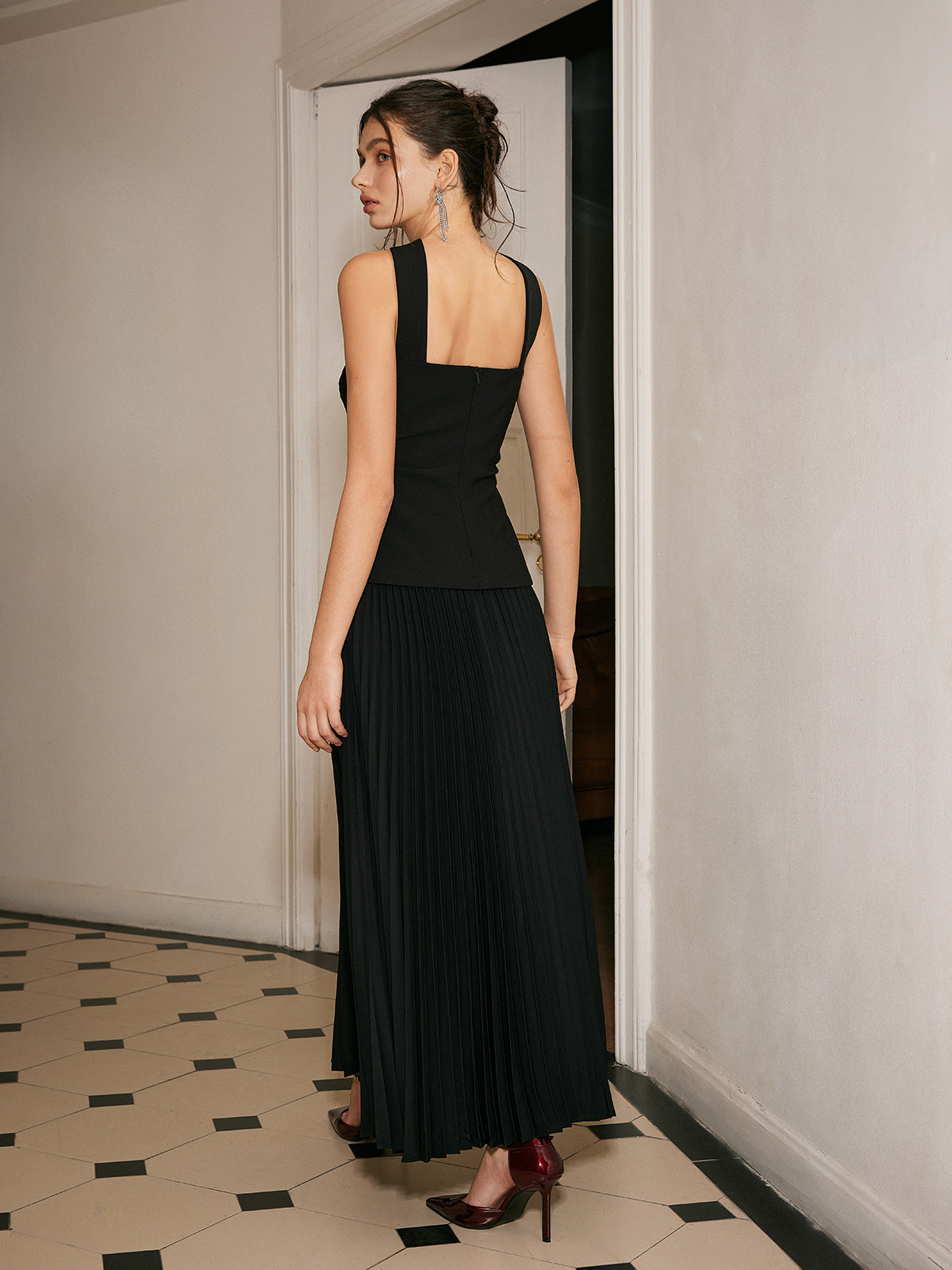 Choker Neck Pleated Panel Maxi Dress — Svelte Chic
