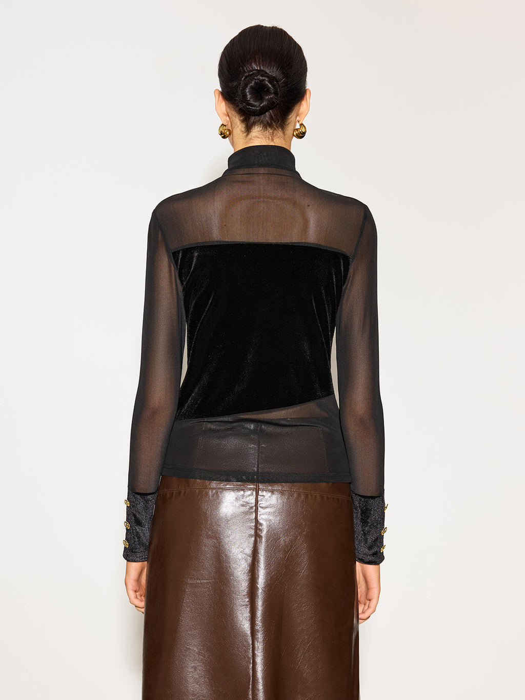 Stand Collar Mesh Detail Velvet Top — Svelte Chic