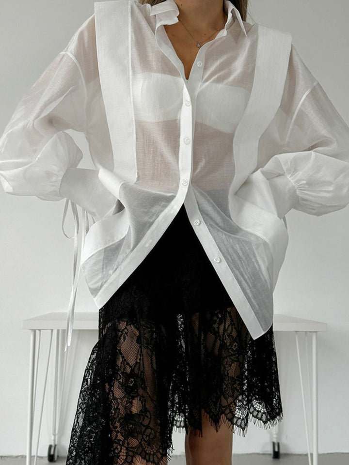 Şık Yarı Şeffaf Plise Polo Gömlek