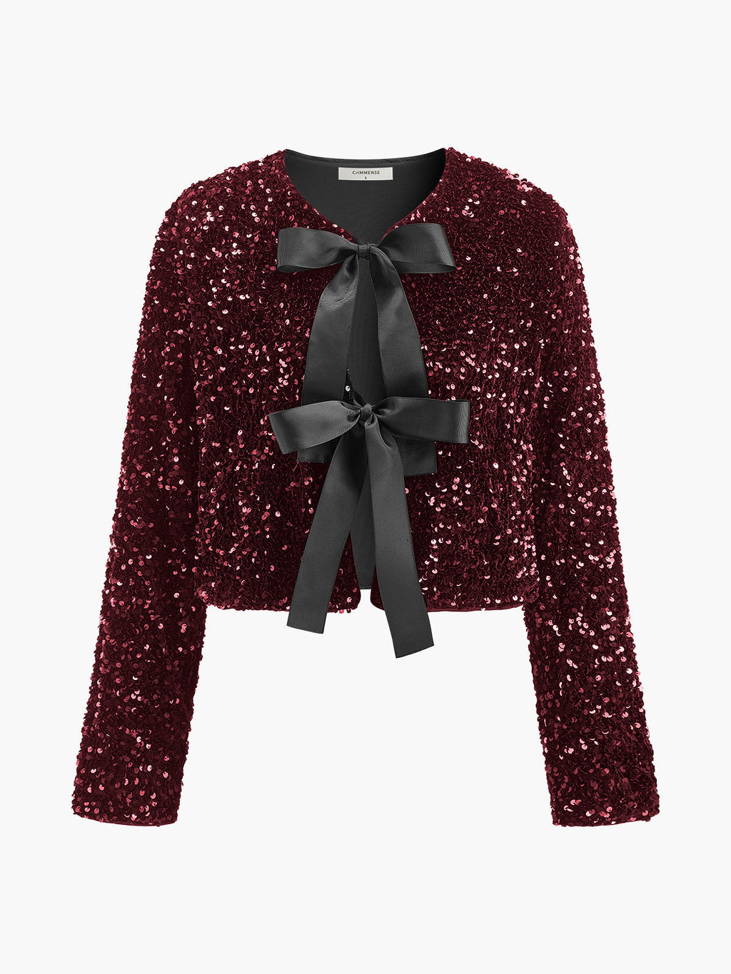 Sequin Velvet Bow Jacket in Burgundy — Svelte Chic