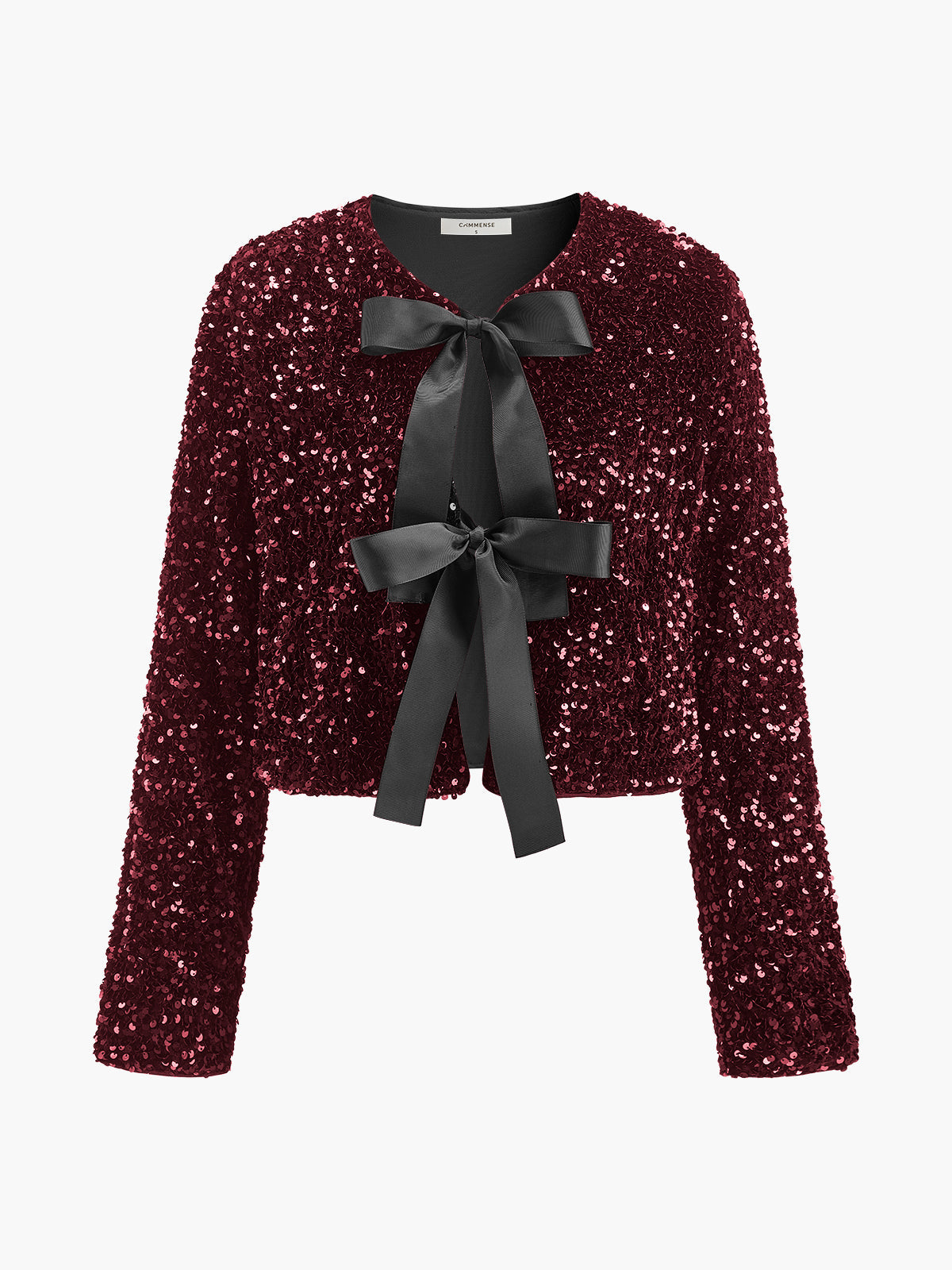 Sequin Velvet Bow Jacket in Burgundy — Svelte Chic