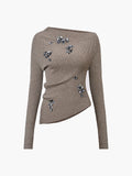 Asymmetric Sequin Wool Blend Knit Top in Khaki — Svelte Chic