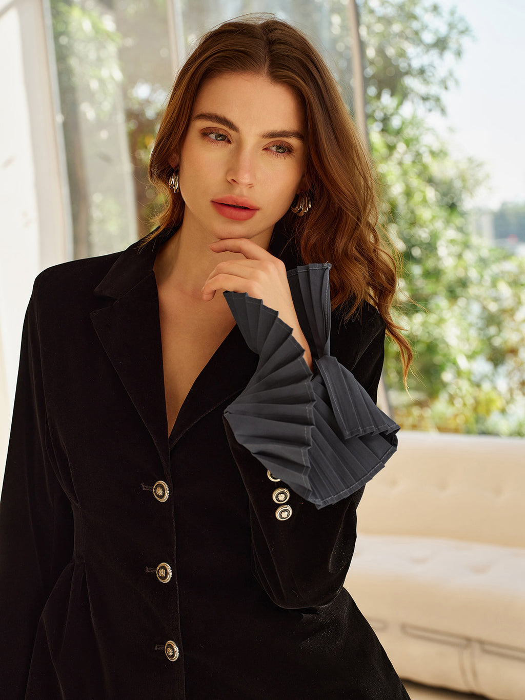 Pleated Velvet Blazer and Skirt Set — Svelte Chic