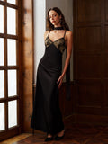 Sian Backless Satin Maxi Dress in Black — Svelte Chic