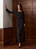 3D Flower Jacquard Maxi Dress in Black — Svelte Chic