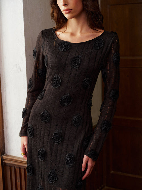 3D Flower Jacquard Maxi Dress — Svelte Chic