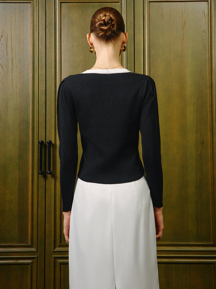 Стилен плетен топ с 3D флорален принт и стилни контрастни шевове