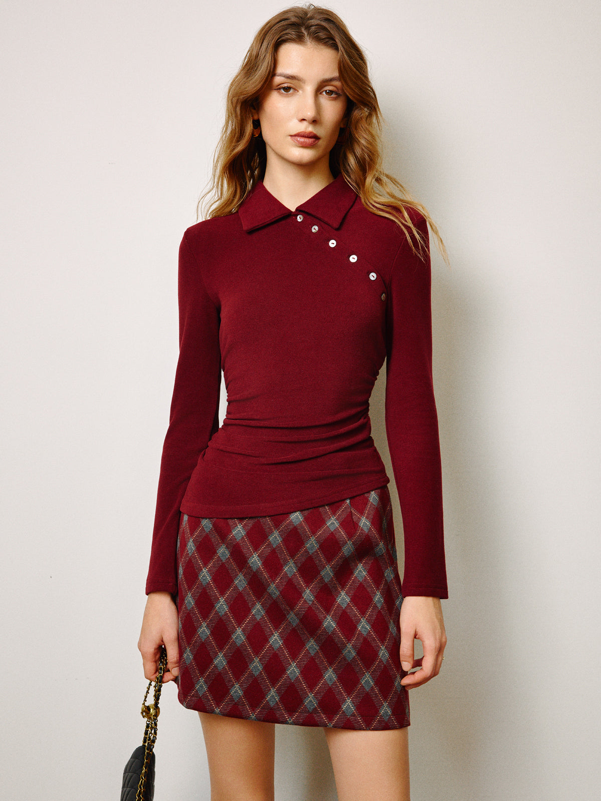 Asymmetric Button Polo Blouse — Svelte Chic