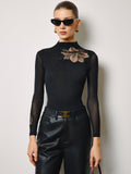 Floral Mesh Jersey Top in Black — Svelte Chic