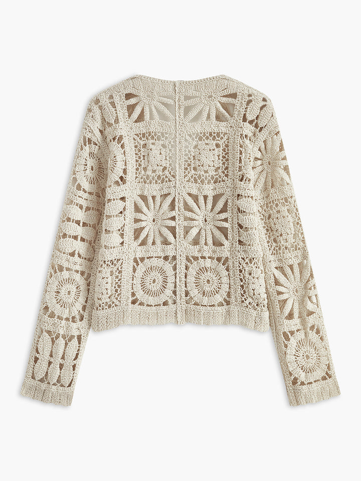 Cazip Düğmeli Önü Açık Kardigan, Şirin Kıvrımlı Kare Tasarım ile