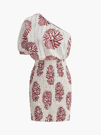 Çekici Tek Omuzlu Çiçek Desenli Lastik Elbise