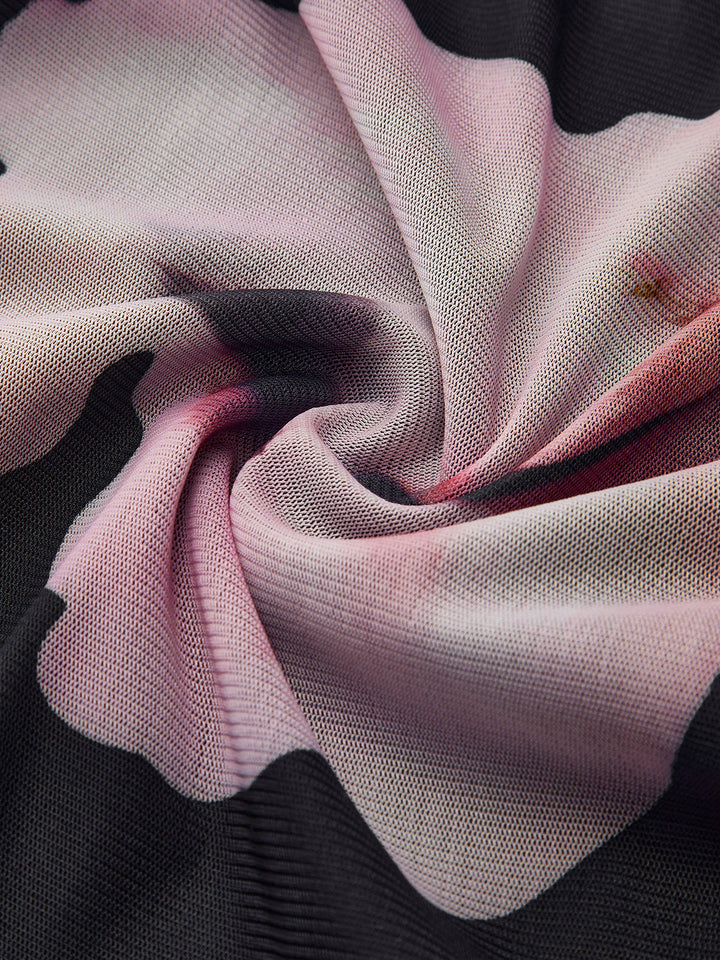 Şık Asimetrik Yaka ile Çiçek Desenli Açık Elbise