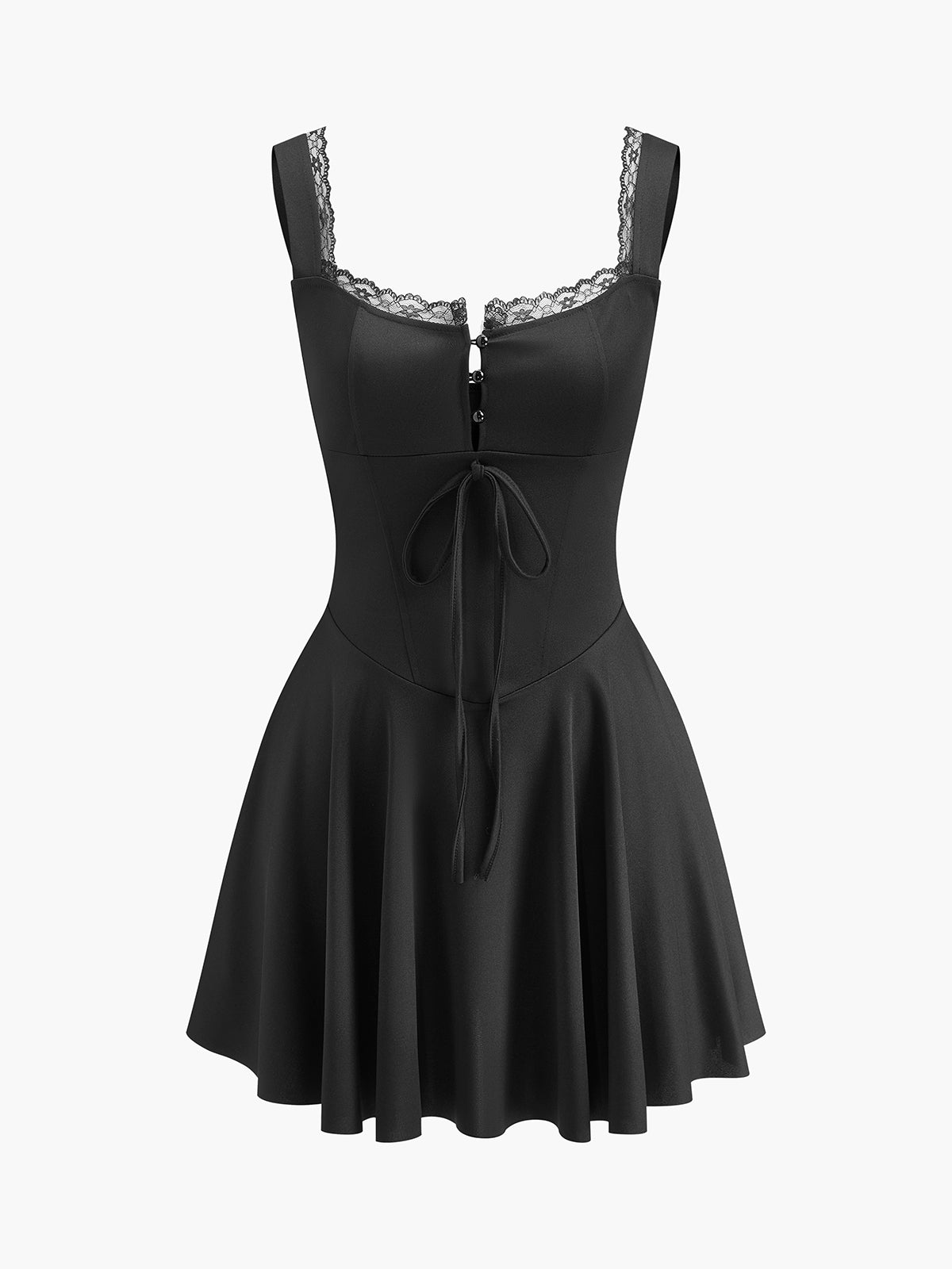 Lace Lettuce Trim Open Back Mini Dress in Black — Svelte Chic