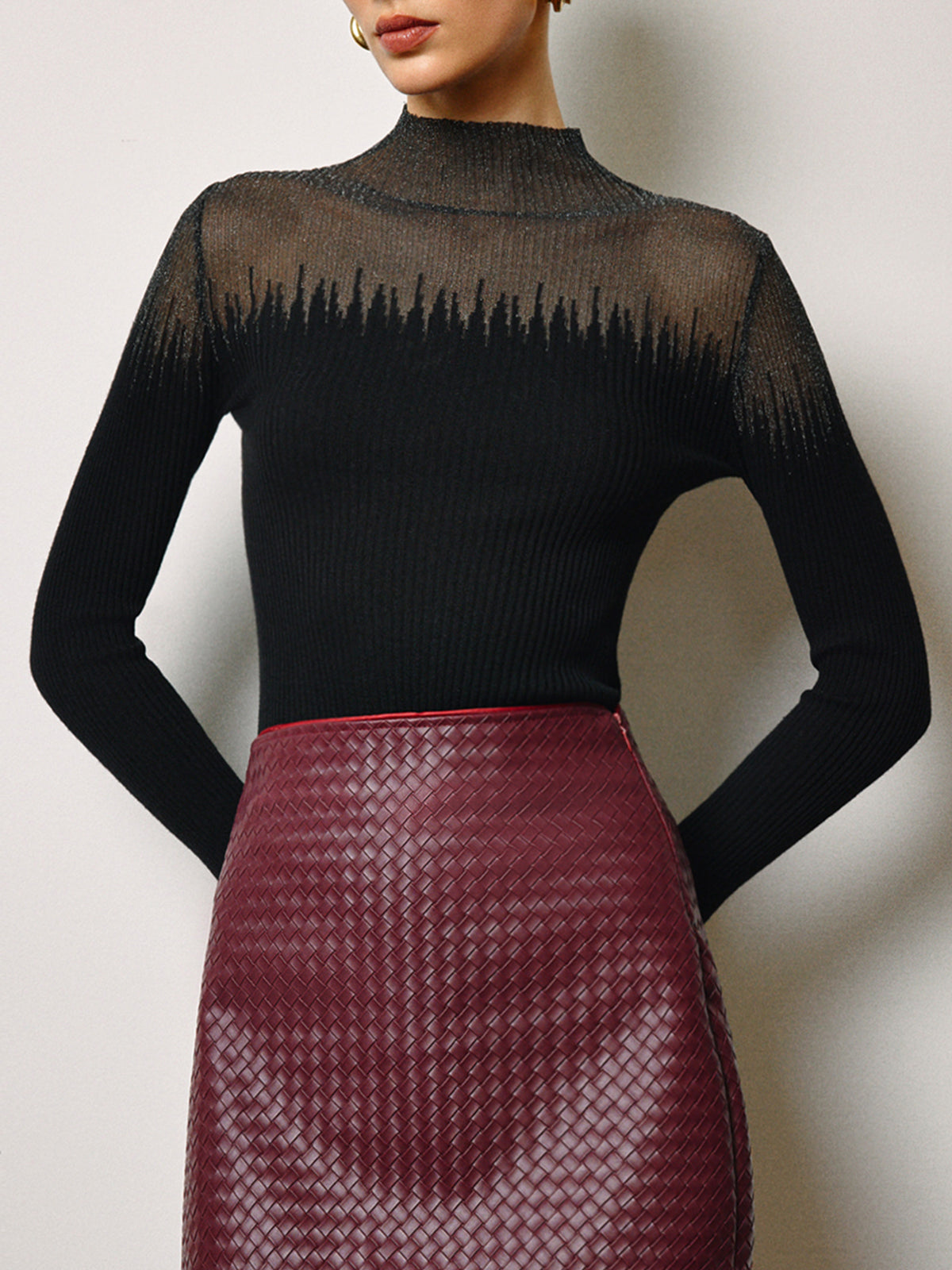 Wool Blend Sheer Detail Knit Top — Svelte Chic