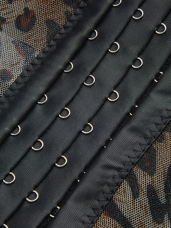 Sert Kaplan Desenli İp Askılı Korse