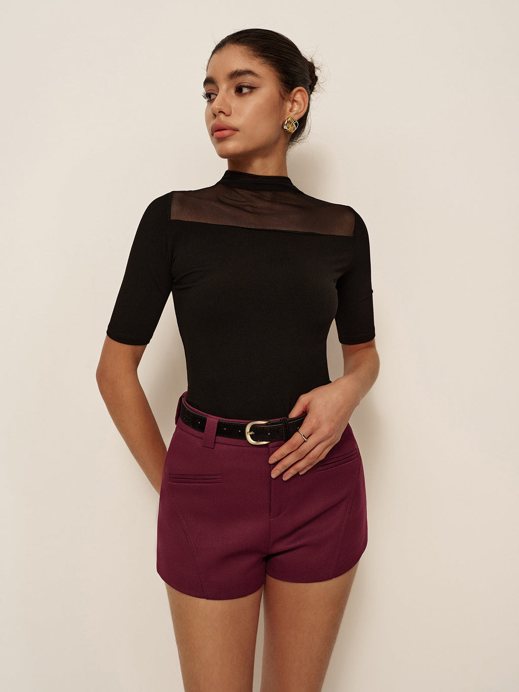 Sheer Shoulder Ribbed Top — Svelte Chic