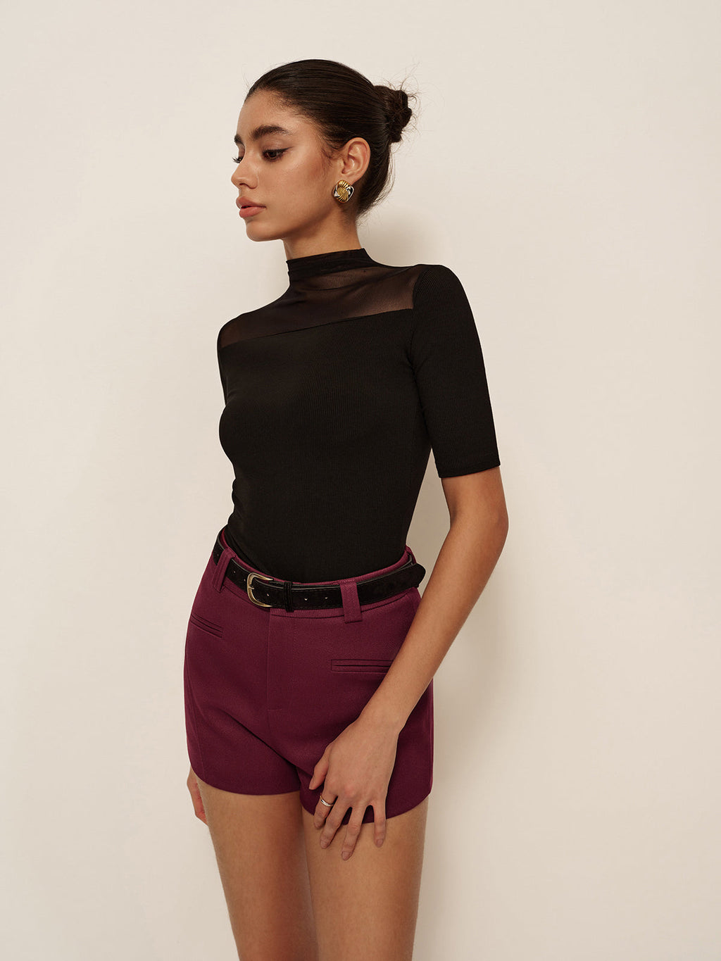 Sheer Shoulder Ribbed Top — Svelte Chic
