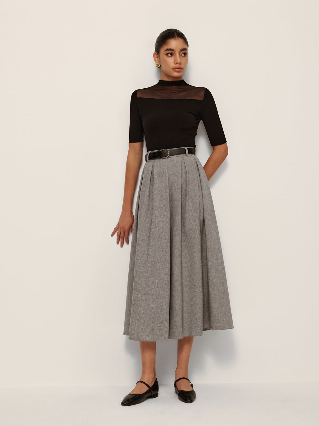 Pleated Check Midi Skirt — Svelte Chic