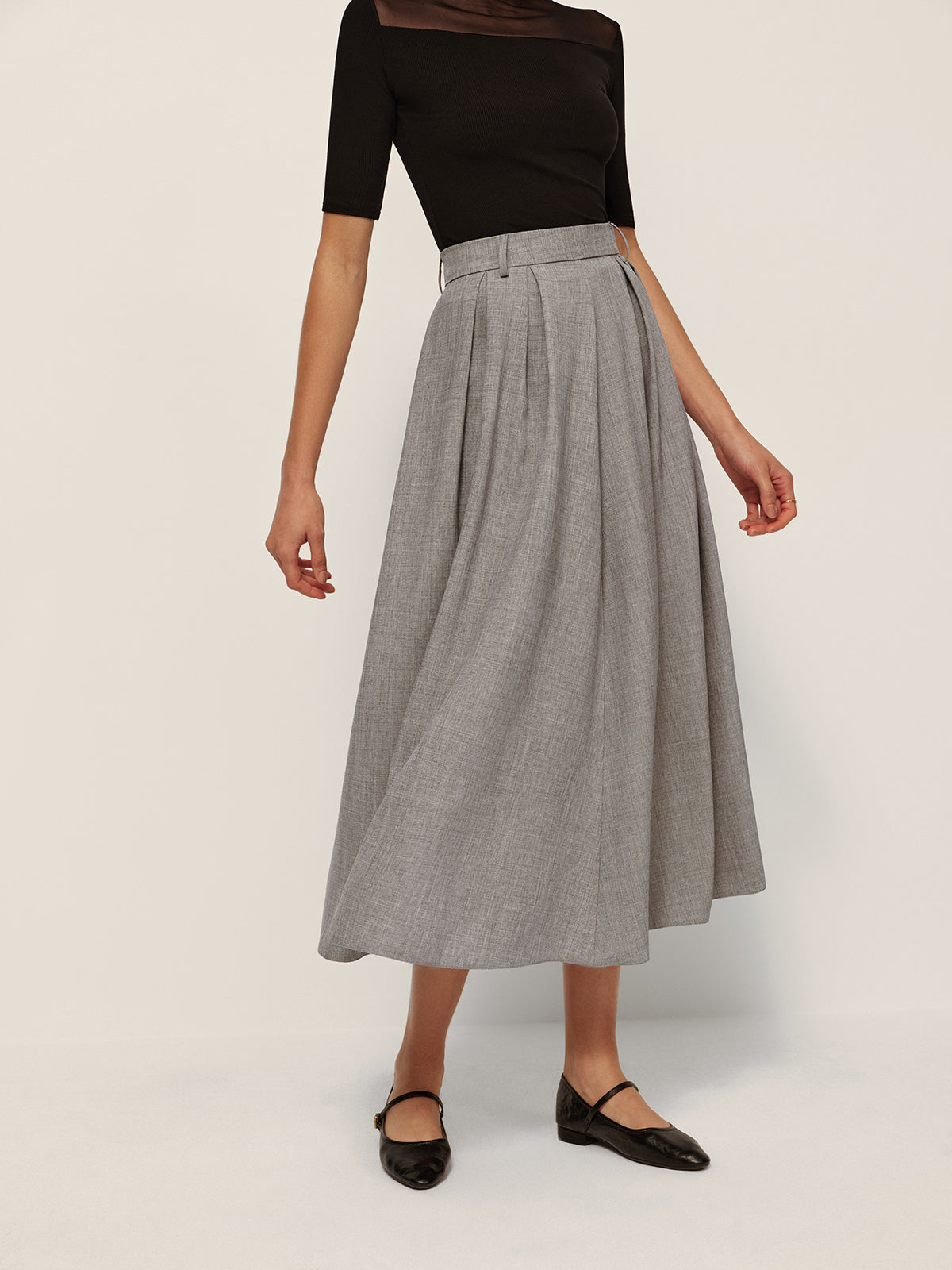 Pleated Check Midi Skirt — Svelte Chic