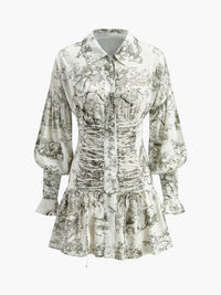 Çiçek Desenli Şirin Puf Kollu Elbise, Bağcık Detaylı