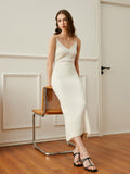 Ribbed Cami Knit Midi Dress in White — Svelte Chic