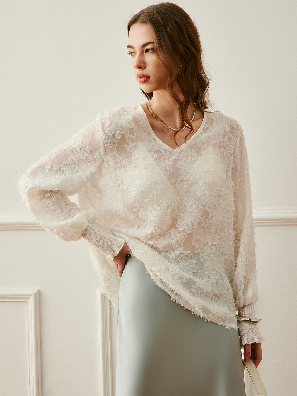 Ruffle V-Neck Chiffon Blouse — Svelte Chic