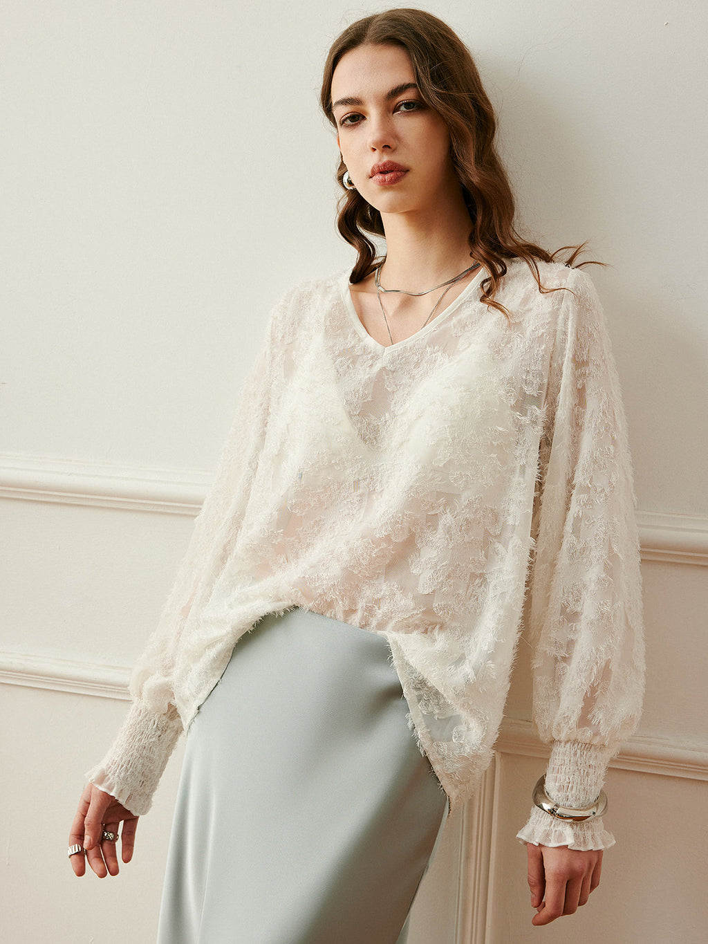 Ruffle V-Neck Chiffon Blouse — Svelte Chic