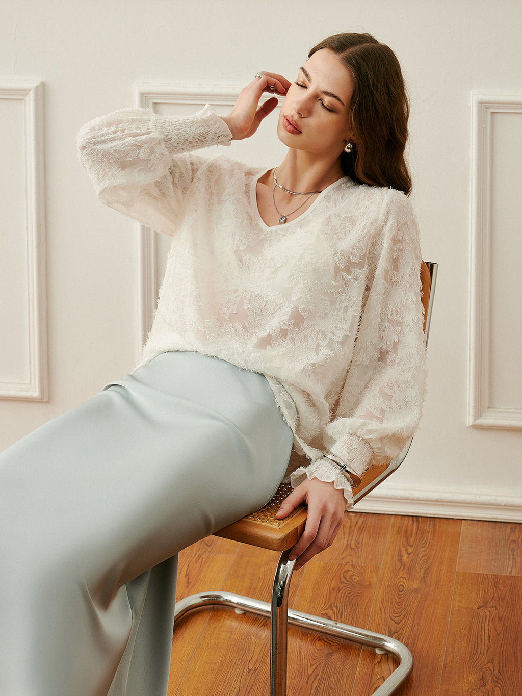 Ruffle V-Neck Chiffon Blouse — Svelte Chic