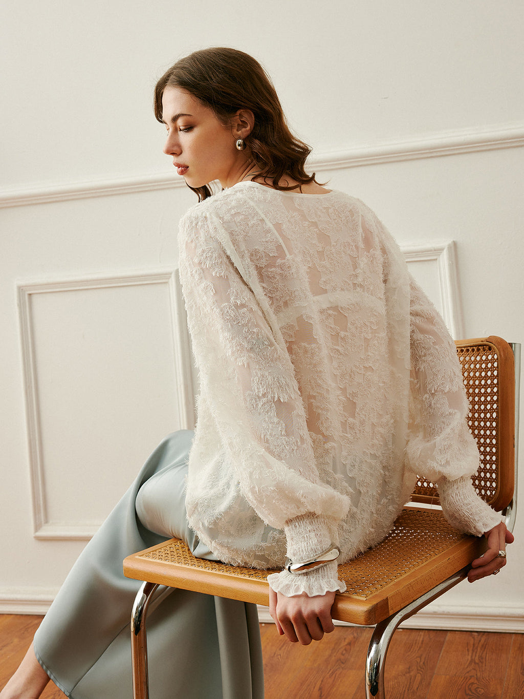 Ruffle V-Neck Chiffon Blouse — Svelte Chic