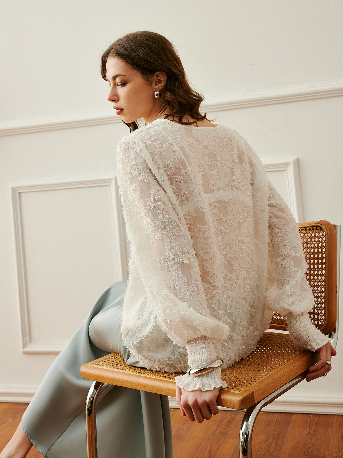 Ruffle V-Neck Chiffon Blouse — Svelte Chic
