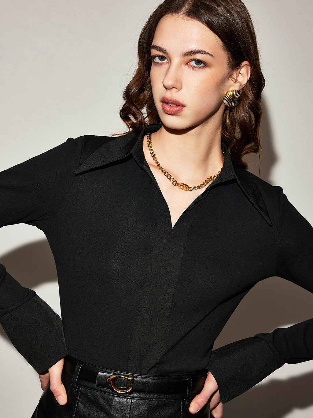Polo Collar Long Sleeve Shirt — Svelte Chic