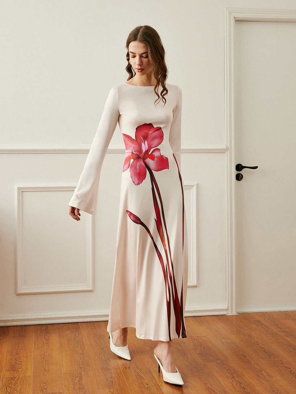 Floral Back Tie Maxi Dress in Apricot — Svelte Chic