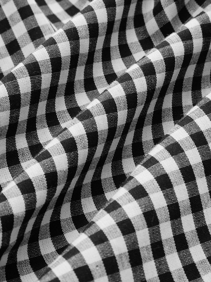 Şık Kareli Düğmeli Askılı Elbise