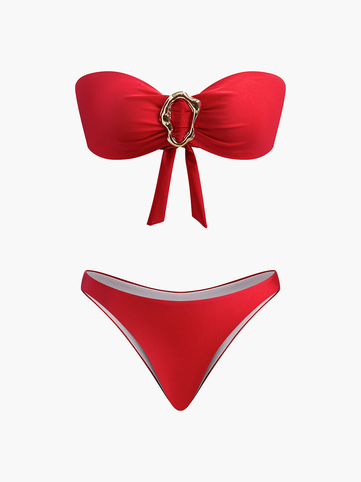 Metal Bow Bandeau Bikini in Red — Svelte Chic