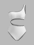 One Shoulder Cutout Swimsuit in White — Svelte Chic