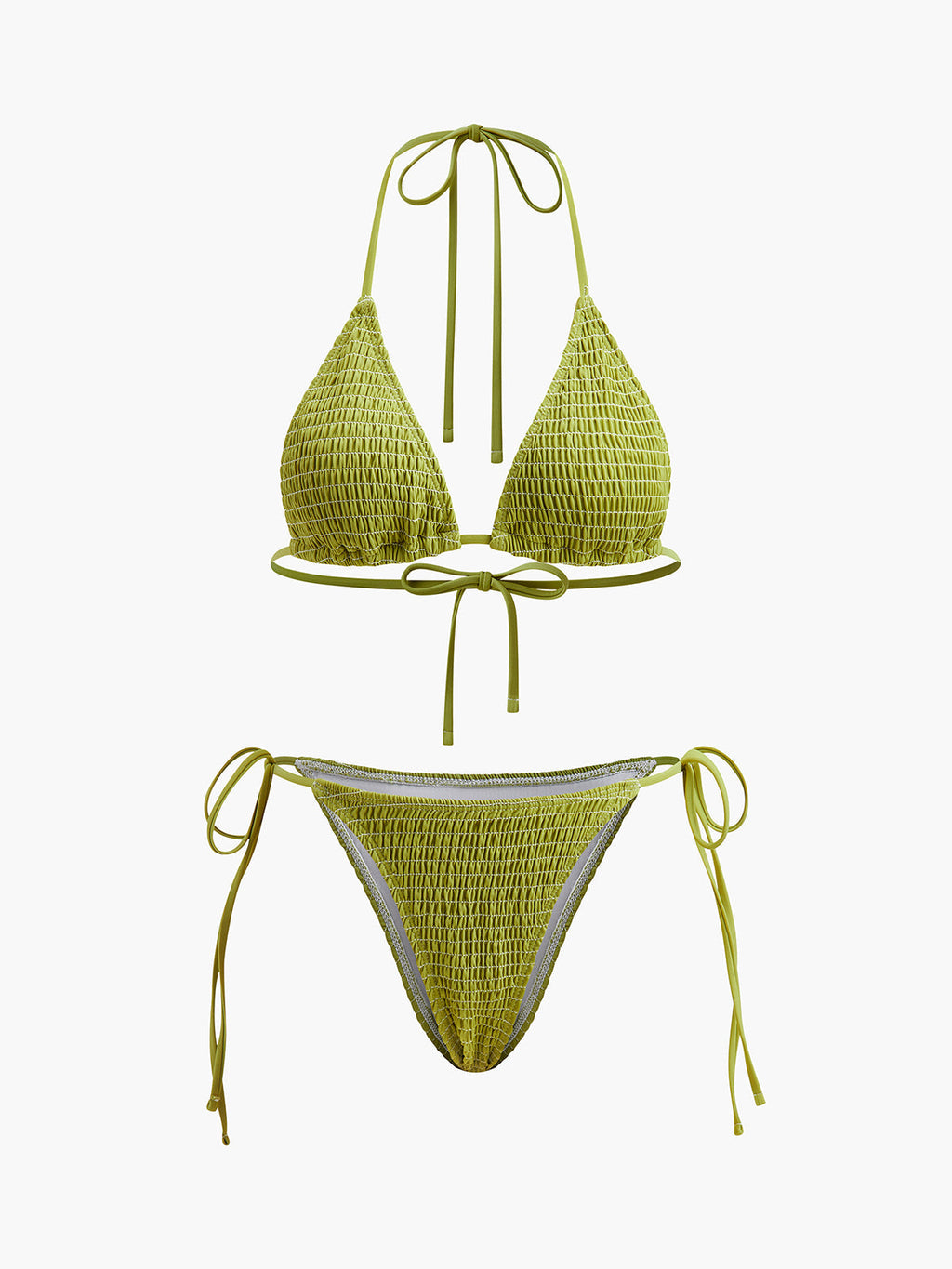 Smocked Triangle Bikini with Tie Straps — Svelte Chic
