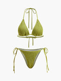 Smocked Triangle Bikini with Tie Straps in Army Green — Svelte Chic