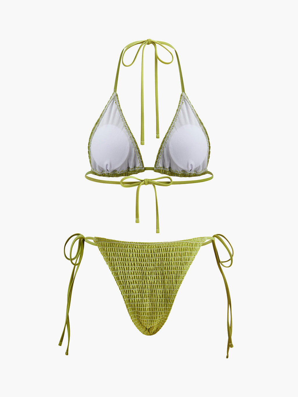 Smocked Triangle Bikini with Tie Straps — Svelte Chic