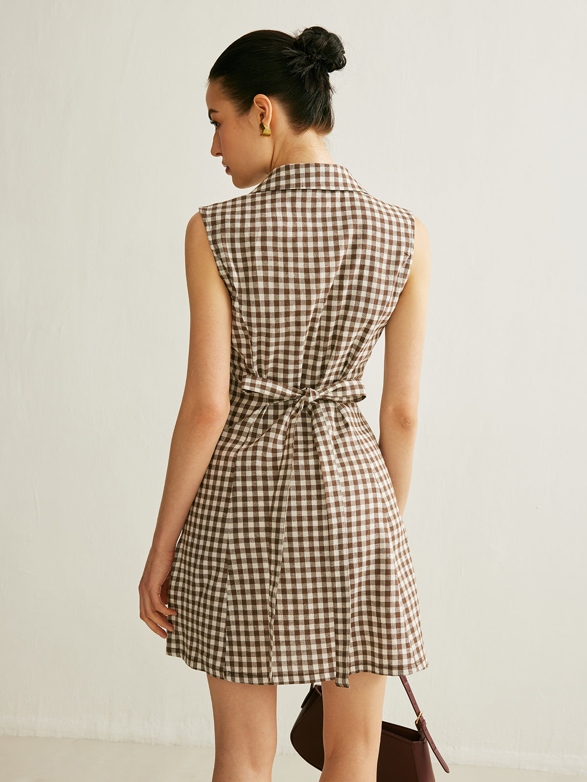 Checkerboard Pocket Back Tie Mini Dress — Svelte Chic