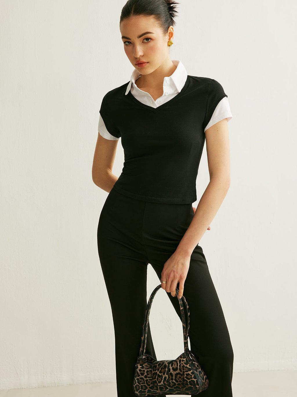 Colour Block Polo Collar Top — Svelte Chic