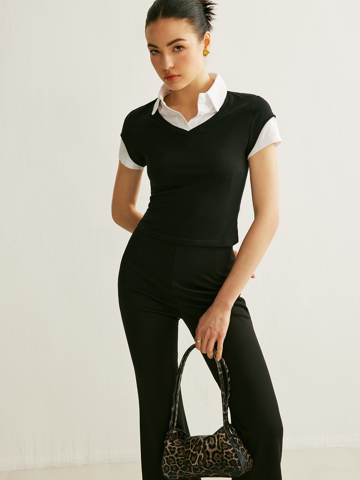 Colour Block Polo Collar Top — Svelte Chic