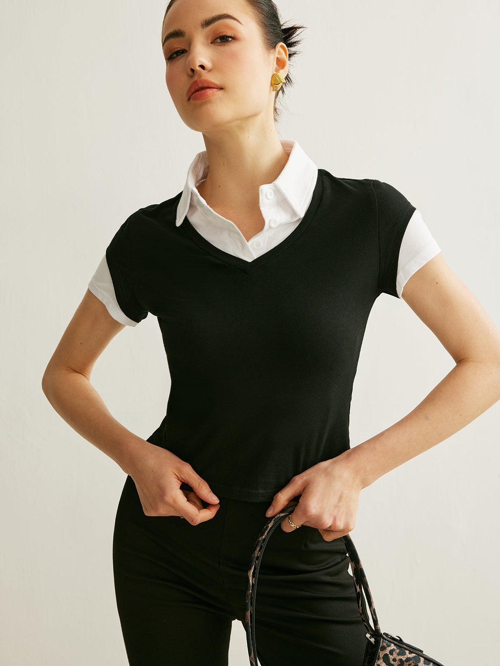 Colour Block Polo Collar Top — Svelte Chic