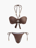 Bow Knot Halter Bikini Set in Brown — Svelte Chic